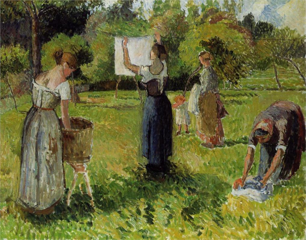Laundresses at Eragny - Camille Pissarro Paintings